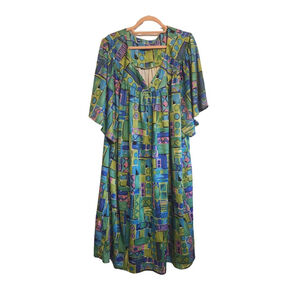 Vintage Geometric Multicolored Colorblock Shape Kaftan Mumu Caftan Housedress